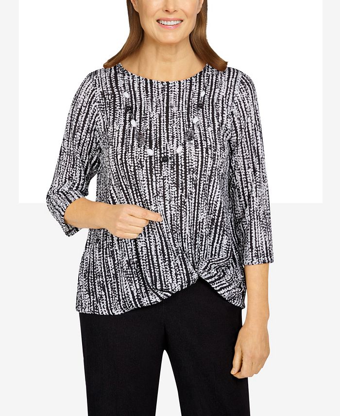 Alfred Dunner Plus Size Portofino Vertical Texture Twist Front Top