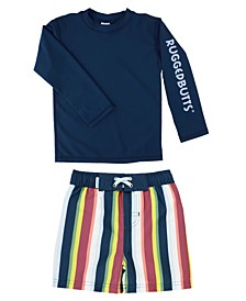 Baby Boys Long Sleeves Rashguard T-shirt and Swim Trunk, 2 Piece Set