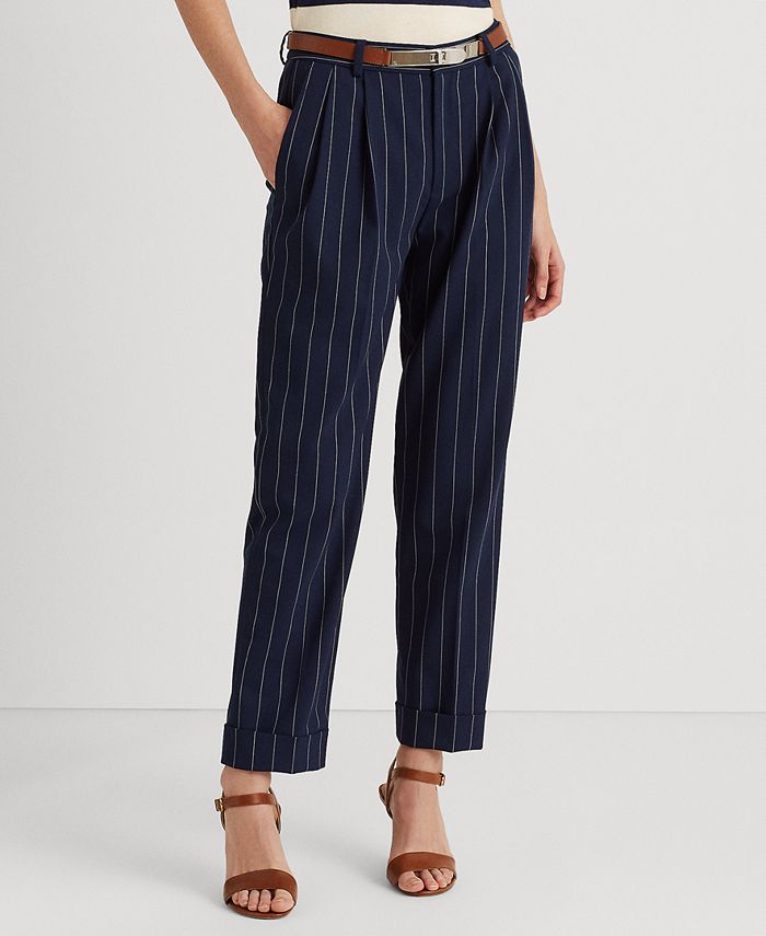 Striped Wool Crepe Ankle Pants