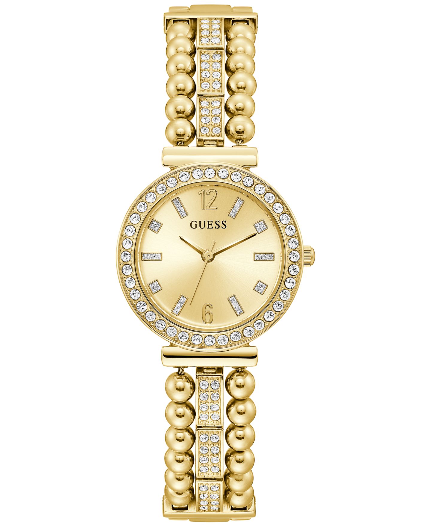 Женские часы GUESS Crystal Beaded Gold-Tone Stainless Steel Bracelet Watch 30mm — фото 1