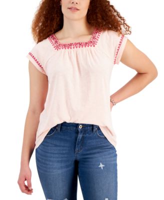 売れ筋商品|||スタイルアンドコー カットソー トップス レディース Women's Cotton Embroidered Flutter-Sleeve Top, Exclusively at Macy's Bright White Style & Co Women's Cotton Embroidered Flutter-Sleeve Top