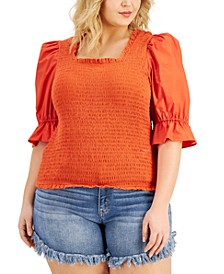 Plus Size Puff-Sleeve Smocked Top, Created for Macy's
