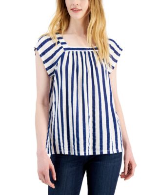 Style & Co - Women's Printed Square-Neck Flutter-Sleeve Top