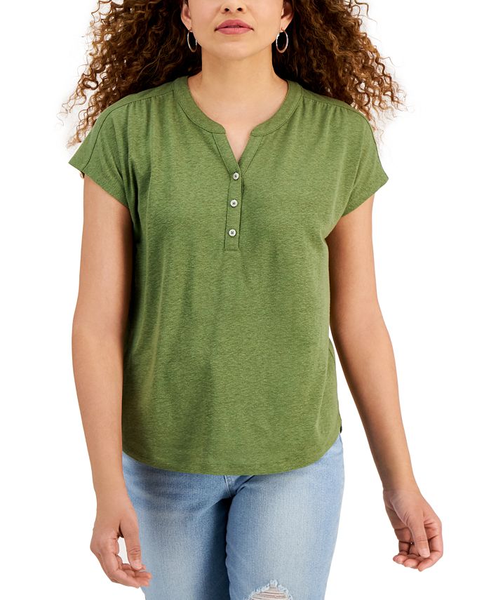 Style & Co DolmanSleeve Henley LinenBlend Top, Created for Macy's