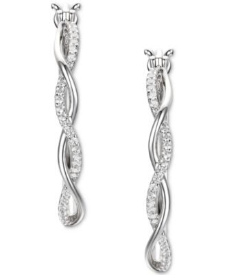 Macy's Cubic Zirconia Swirl Medium Hoop Earrings In Sterling Silver Or ...