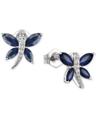 Macy's - Emerald (7/8 ct. t.w.) & Diamond (1/20 ct. t.w.) Butterfly Stud Earrings in Sterling Silver (Also in Ruby & Sapphire)