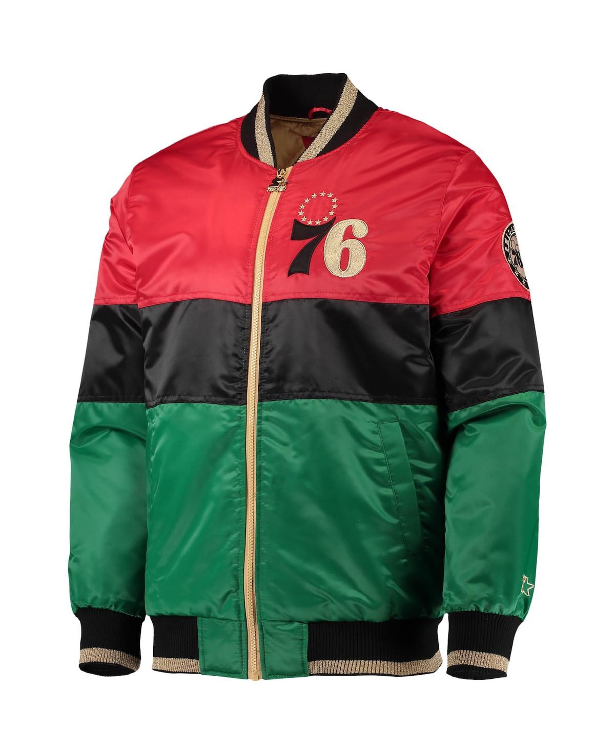 Shop Starter Men's  Red And Black And Green Philadelphia 76ers Black History Month Nba 75th Anniversary Fu In Red,black,green
