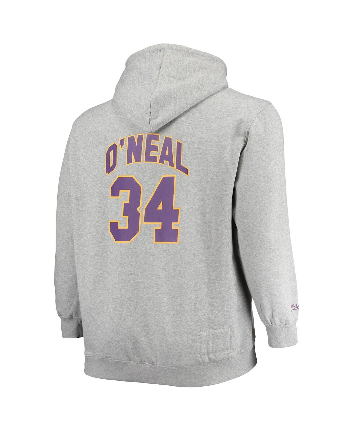 Men's Mitchell & Ness Shaquille O'Neal Heather Gray Los Angeles Lakers Big and Tall Name & Number Pullover Hoodie