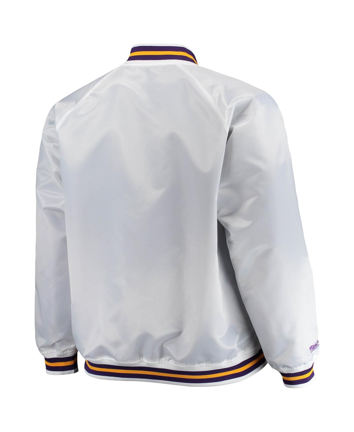 Men's Mitchell & NessLos Angeles Lakers Big and Tall Hardwood Classics Raglan Satin Full-Snap Jacket - White