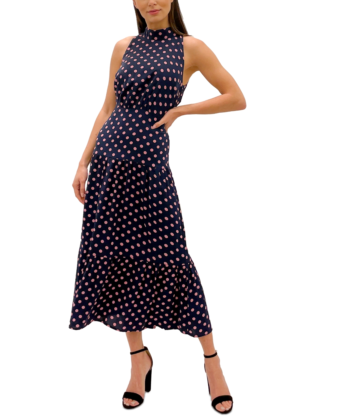 Sam Edelman Tiered Polka-dot Maxi Dress In Navy Multi (dot) | ModeSens