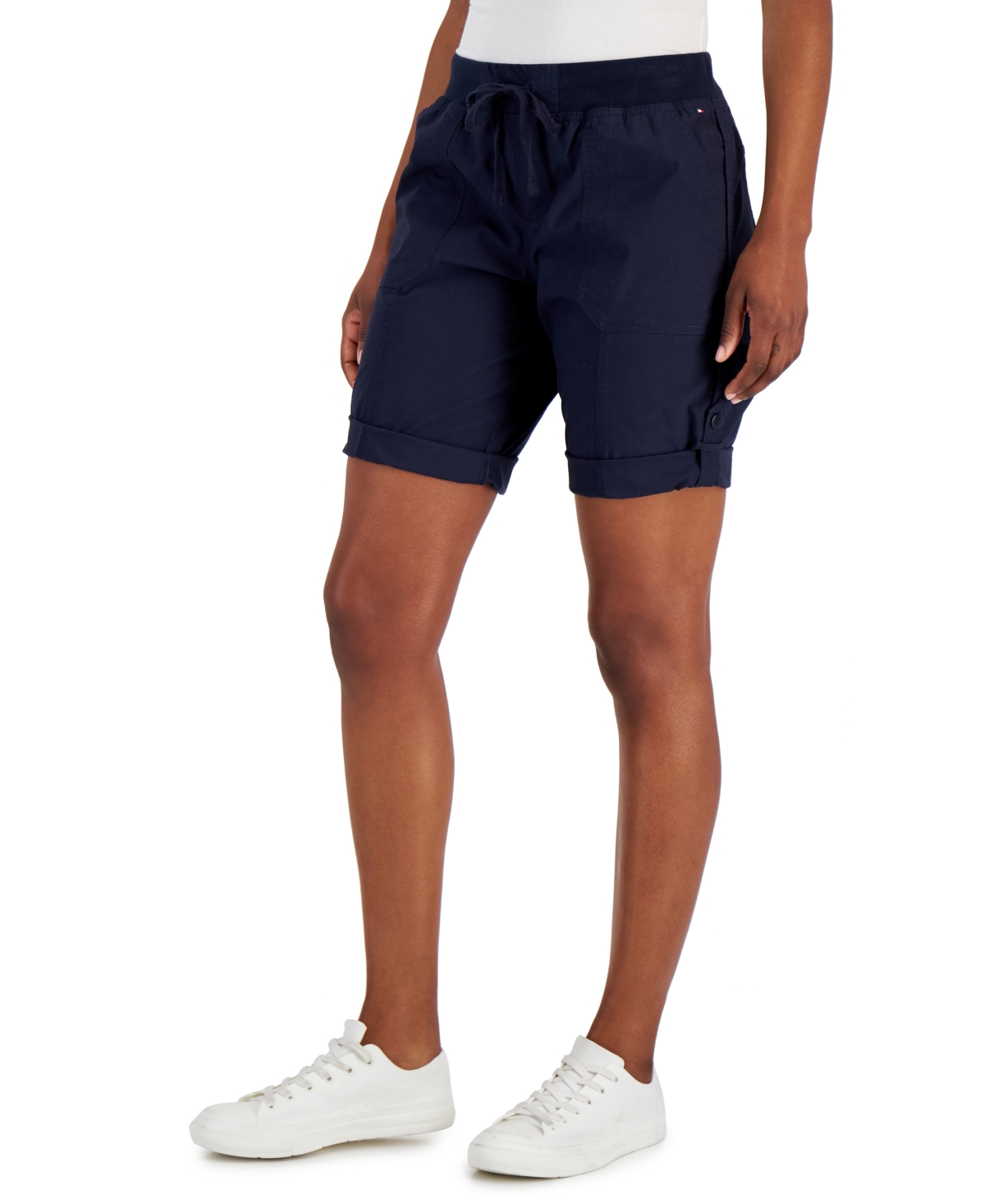 Tommy Hilfiger Women's Solid Rolled-cuff Utility Shorts In Sky Captain