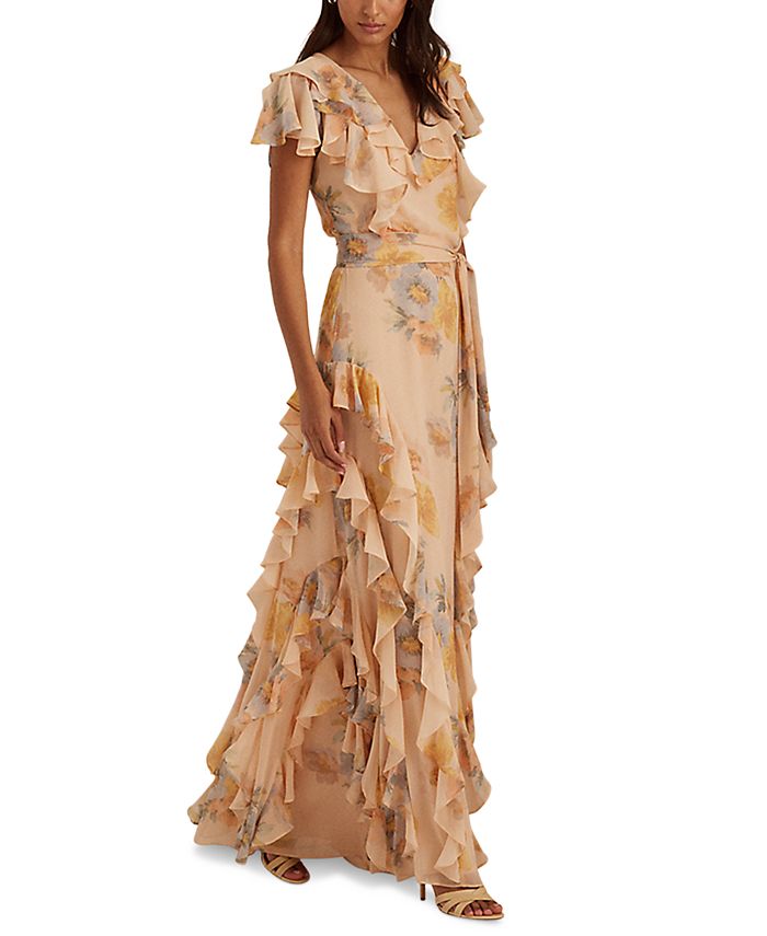 Top 34+ imagen ralph lauren floral crinkled georgette gown