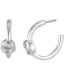 Small Cubic Zirconia Double Bezel C-Hoop Earrings, 0.55"