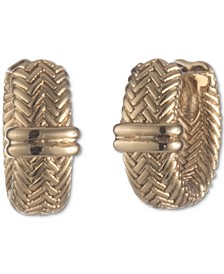 Gold-Tone Small Herringbone Chain Wide Hoop Earrings, 0.56" 