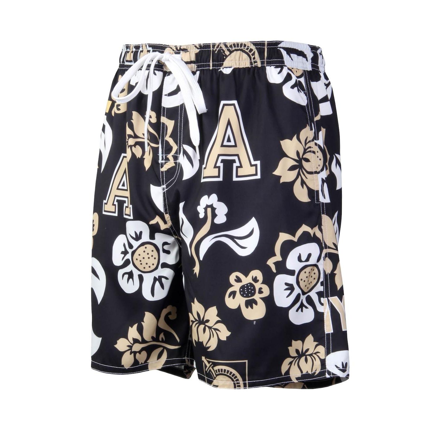 Men's Black Army Black Knights Floral Volley Logo Swim Trunks