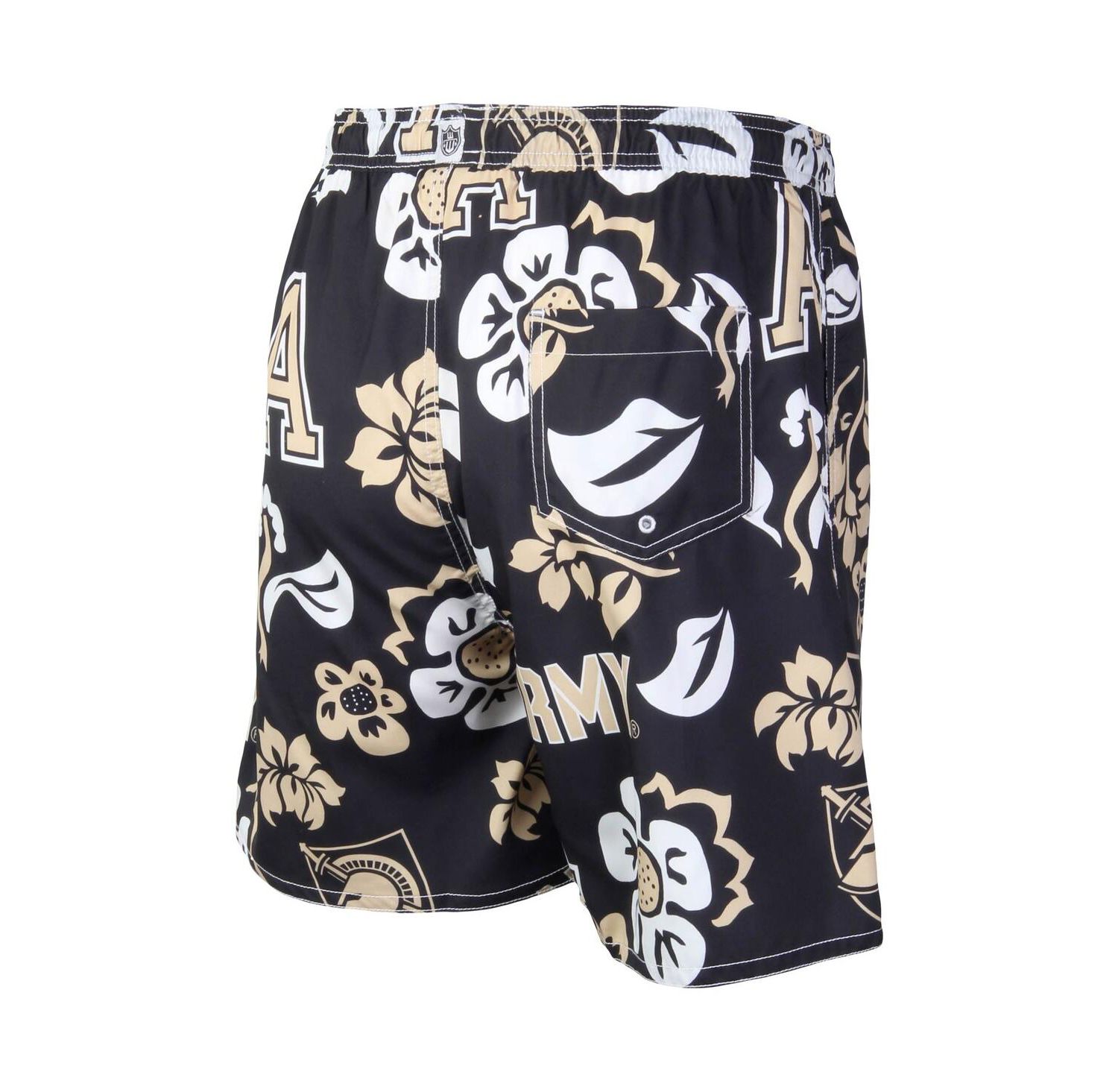 Men's Black Army Black Knights Floral Volley Logo Swim Trunks