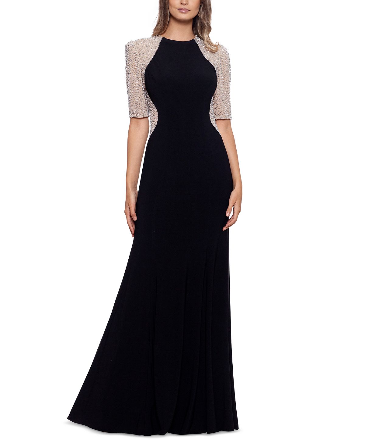 XSCAPE Women's Beaded-Sleeve Scuba-Crepe Gown view 1 — MAYCSS fashion products