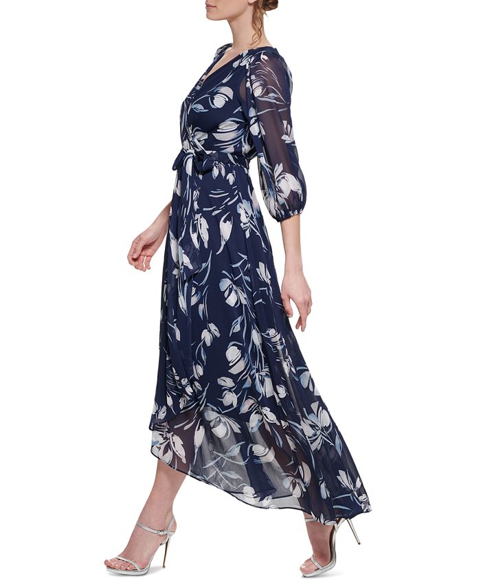 DKNY Floral-Print Faux-Wrap Gown - Macy's