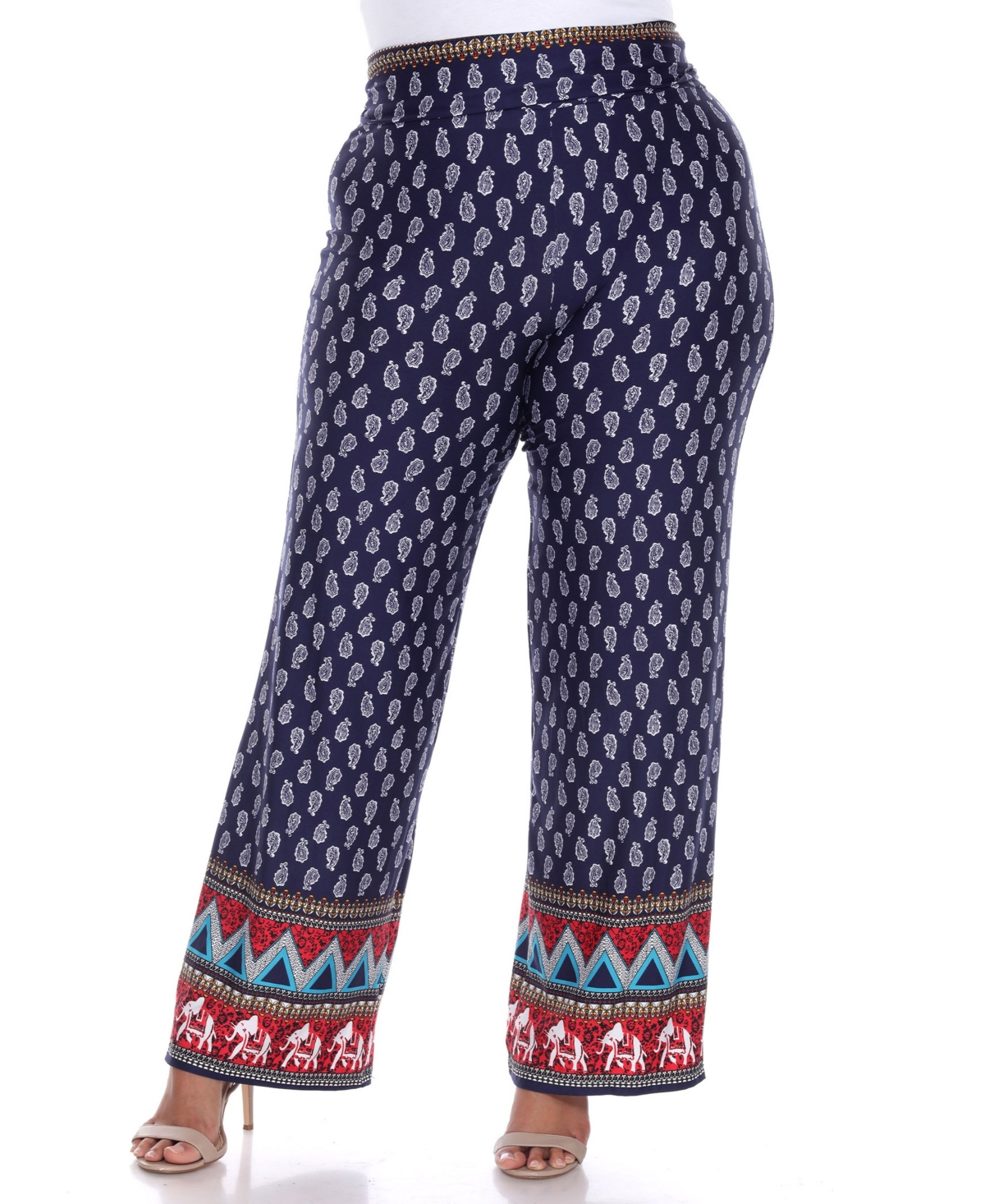 Plus Size Printed Palazzo Pants - Navy