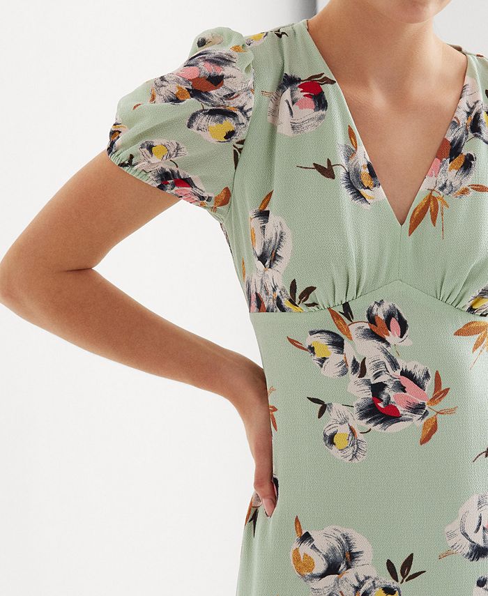 Lauren Ralph Lauren Floral Crepe Puff-Sleeve Dress - Macy's
