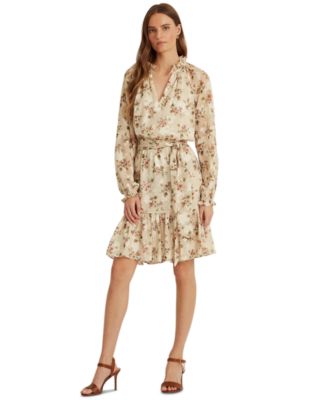 floral jacquard long sleeve dress