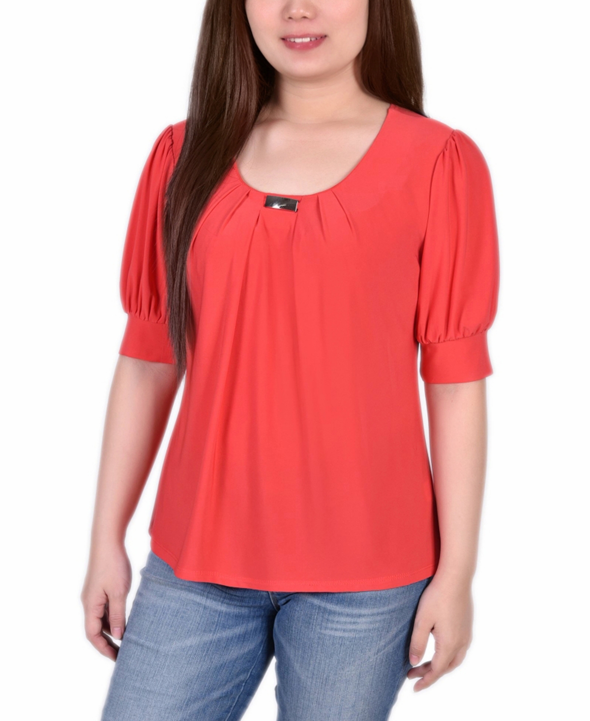 Petite Short Sleeve Balloon Sleeve Top - Simply Green