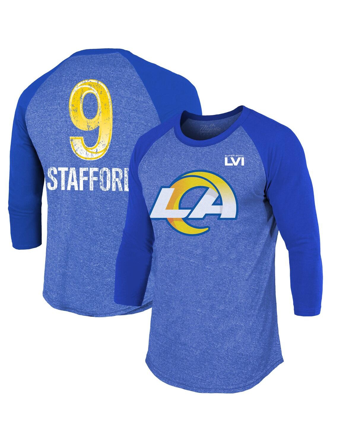 Men's Majestic Threads Matthew Stafford Royal Los Angeles Rams Super Bowl Lvi Name Number Raglan 3/4 Sleeve T-shirt - Royal