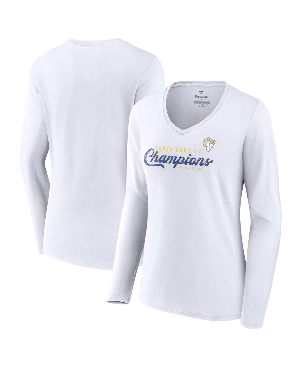 Women's FanaticsLos Angeles Rams Super Bowl Lvi Champions Long Sleeve V-Neck T-shirt - White