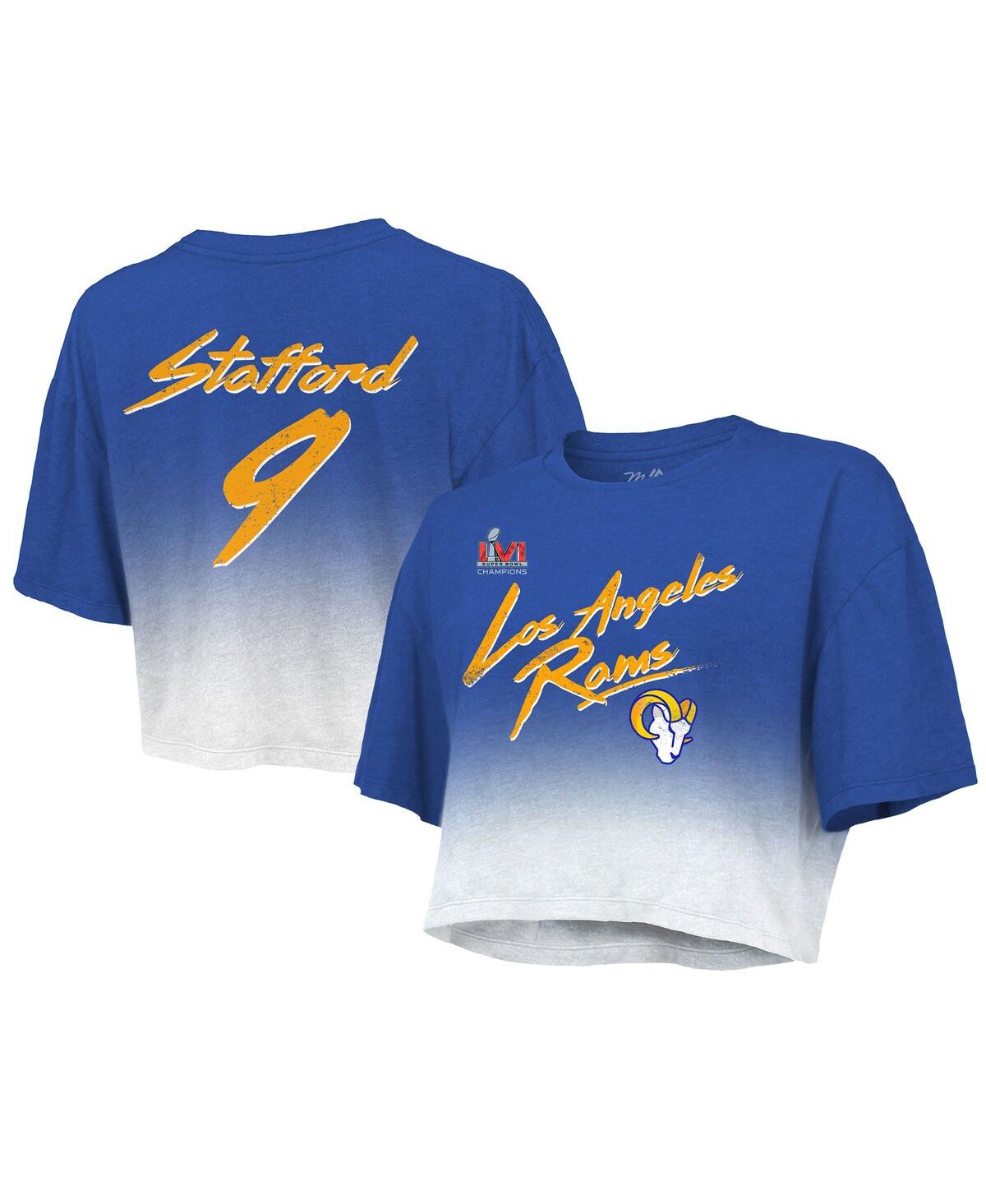 Majestic Threads Matthew Stafford Royal/white Los Angeles Rams Super Bowl Lvi Champions Name & Numbe In Royal,white