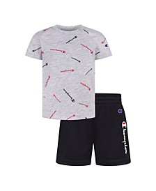 Baby Boys All Over Print Tossed Script T-shirt and Shorts, 2 Piece Set