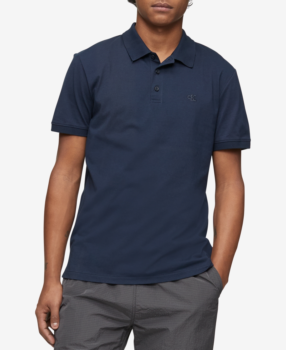 CALVIN KLEIN MEN'S REGULAR-FIT SMOOTH COTTON MONOGRAM LOGO POLO SHIRT