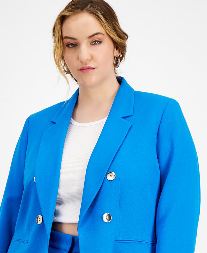Bar III Plus Size Textured Crepe Faux DoubleBreasted Jacket, Created