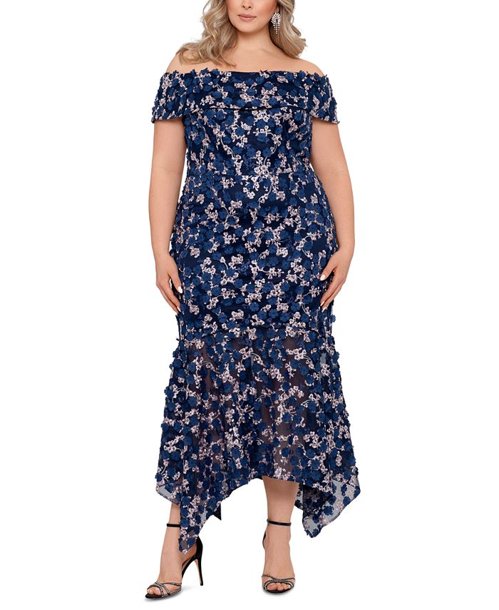 XSCAPE Plus Size Floral-Print Gown - Macy's