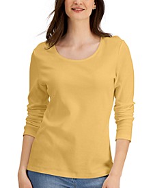 Long Sleeve Cotton Scoop-Neckline Top, Created for Macy's