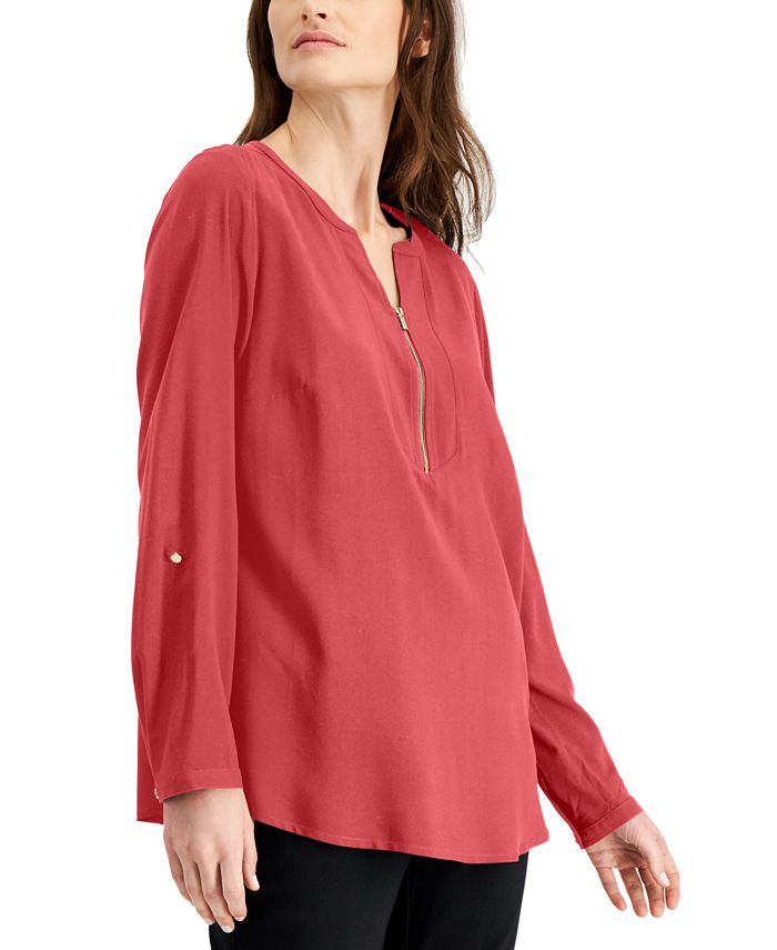 JM Collection Solid Zip-Neck Utility Top, Created for Macy's - Macy's