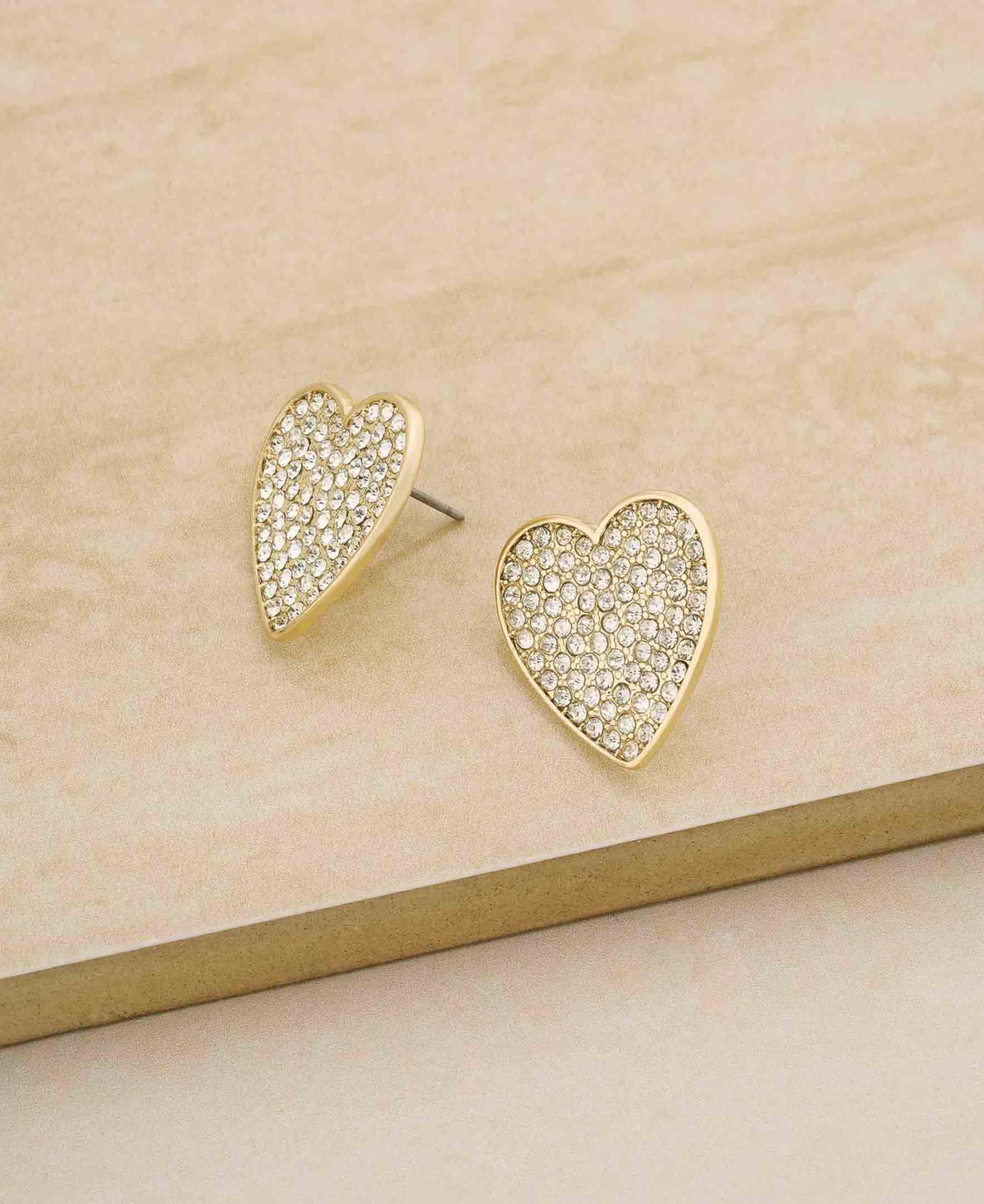 Ettika 18K Gold Plated Pave Crystal Heart Large Stud Earrings - Gold-Tone