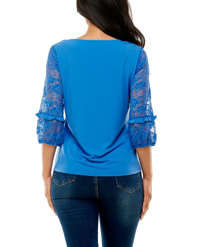 Adrienne Vittadini Women's Sweetheart Neck Lace Sleeve Top Macy's