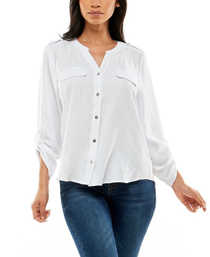 Adrienne Vittadini Women's 3/4 Sleeve Button Up Blouse Top & Reviews ...