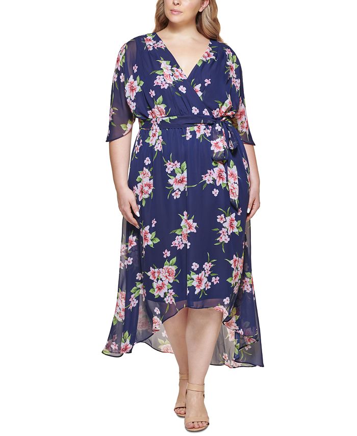 Jessica Howard Plus Size Printed Faux-Wrap Midi Dress - Macy's