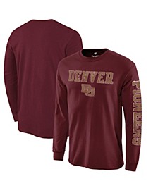 Men's Branded Crimson Denver Pioneers Distressed Arch Over Logo 2-Hit Long Sleeve T-shirt