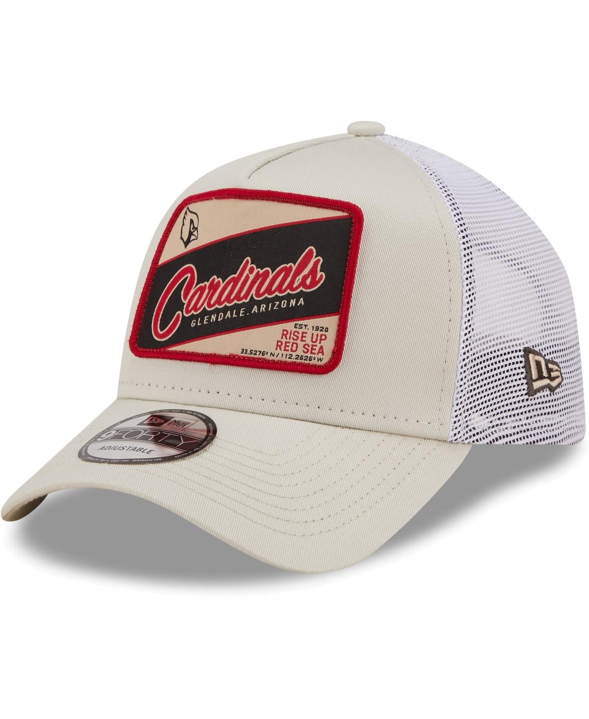 Shop New Era Men's  Khaki, White Arizona Cardinals Happy Camper A-frame Trucker 9forty Snapback Hat In Khaki,white