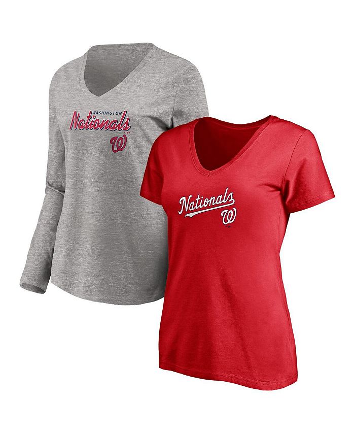 G-III 4Her by Carl Banks Washington Nationals Women's Red Heart V-Neck  Fitted T-Shirt