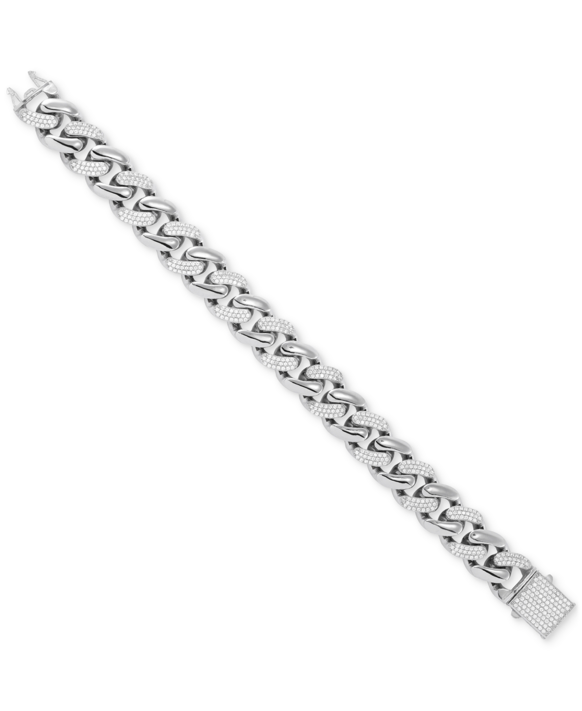 Men's Cubic Zirconia Pave Curb Link Chain Bracelet - Sterling Silver