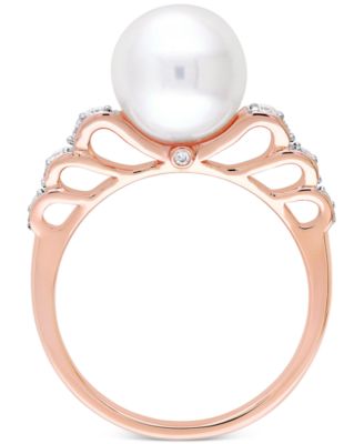 Cultured Freshwater Pearl (9mm) & Diamond (1/8 ct. t.w.) Ring in 10k Rose Gold