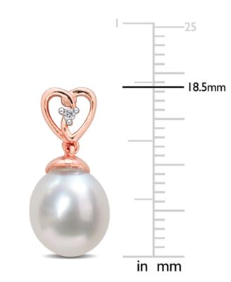 Cultured South Sea Oval Pearl (8-9mm) & White Topaz Accent Heart Drop Earrings in Rose-Tone Sterling Silver