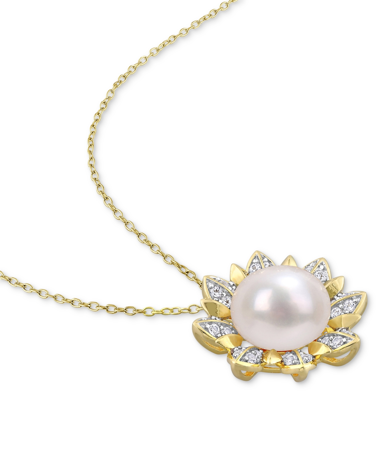 Cultured Freshwater Pearl (8-1/2mm) & White Topaz (1 ct. t.w.) Flower 18