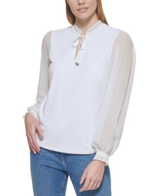 calvin klein long sleeve tie front blouse