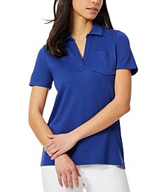 Women's Serenity Knit Short Sleeve Patch Pocket Open Collar Polo Top