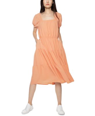 Black Tape - Puff-Sleeve Tiered Midi Dress