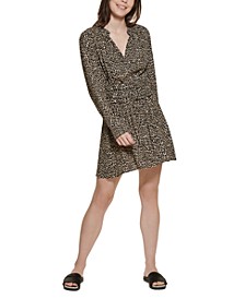 Women's Leopard-Print Split-Neck Dress